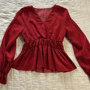 SHEIN Red Peplum Blouse with Bishop Sleeves